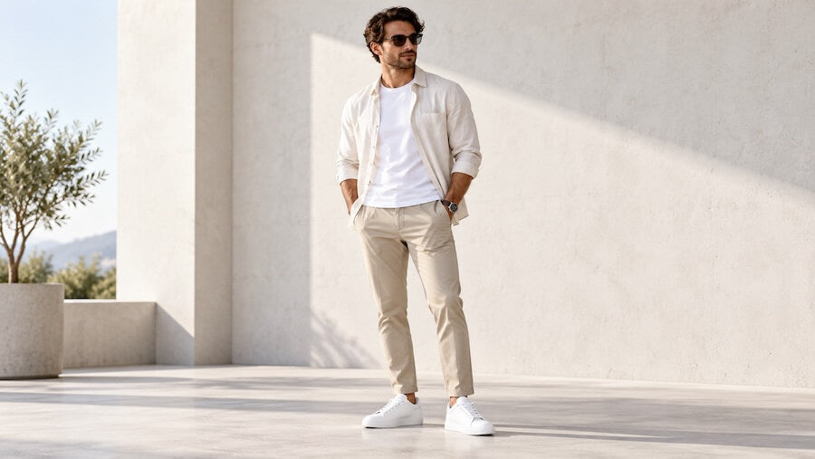 Man wearing Kosen elevator sneakers with confidence.