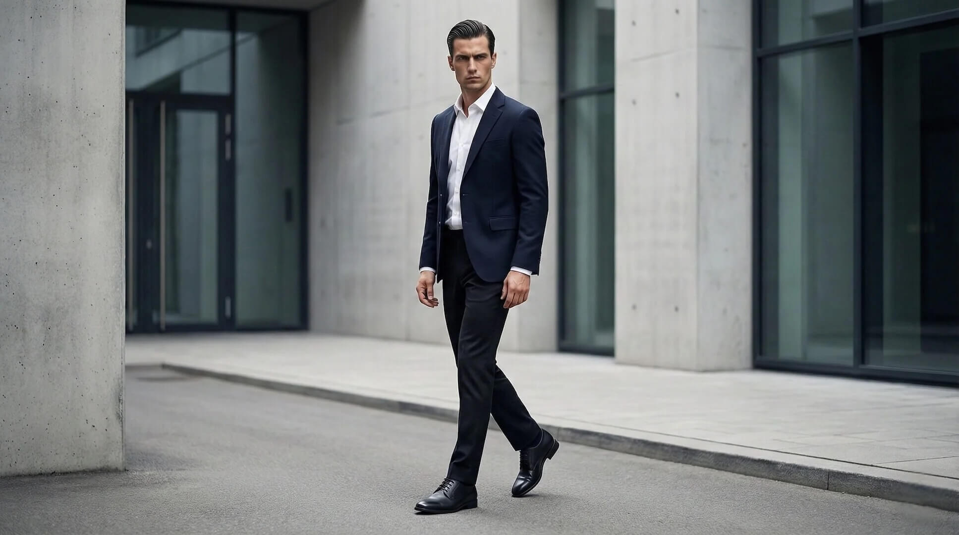 Man wearing Jupiter Black elevator dress shoes with a suit. Professional height boosting shoes for business and weddings.