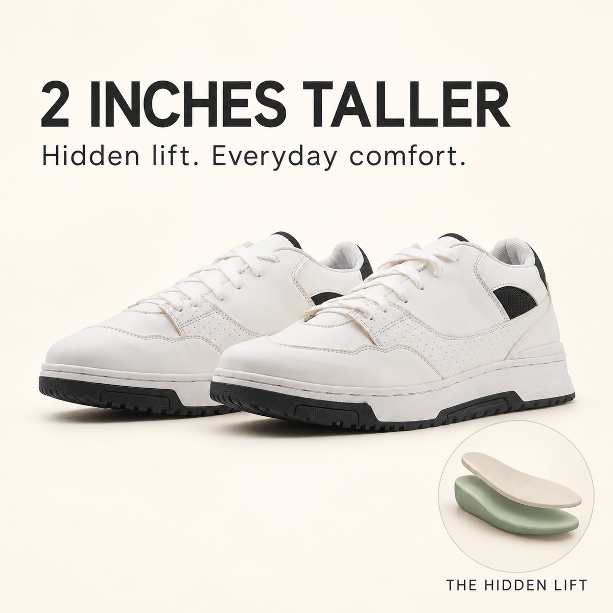 mars white with a 2-inch height boost and Kosen hidden insole layers