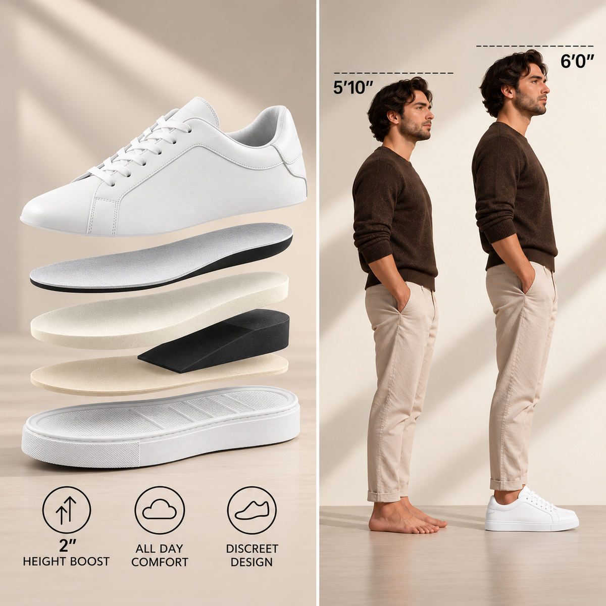 Mercury White 2 inch height boost layered construction and before and after