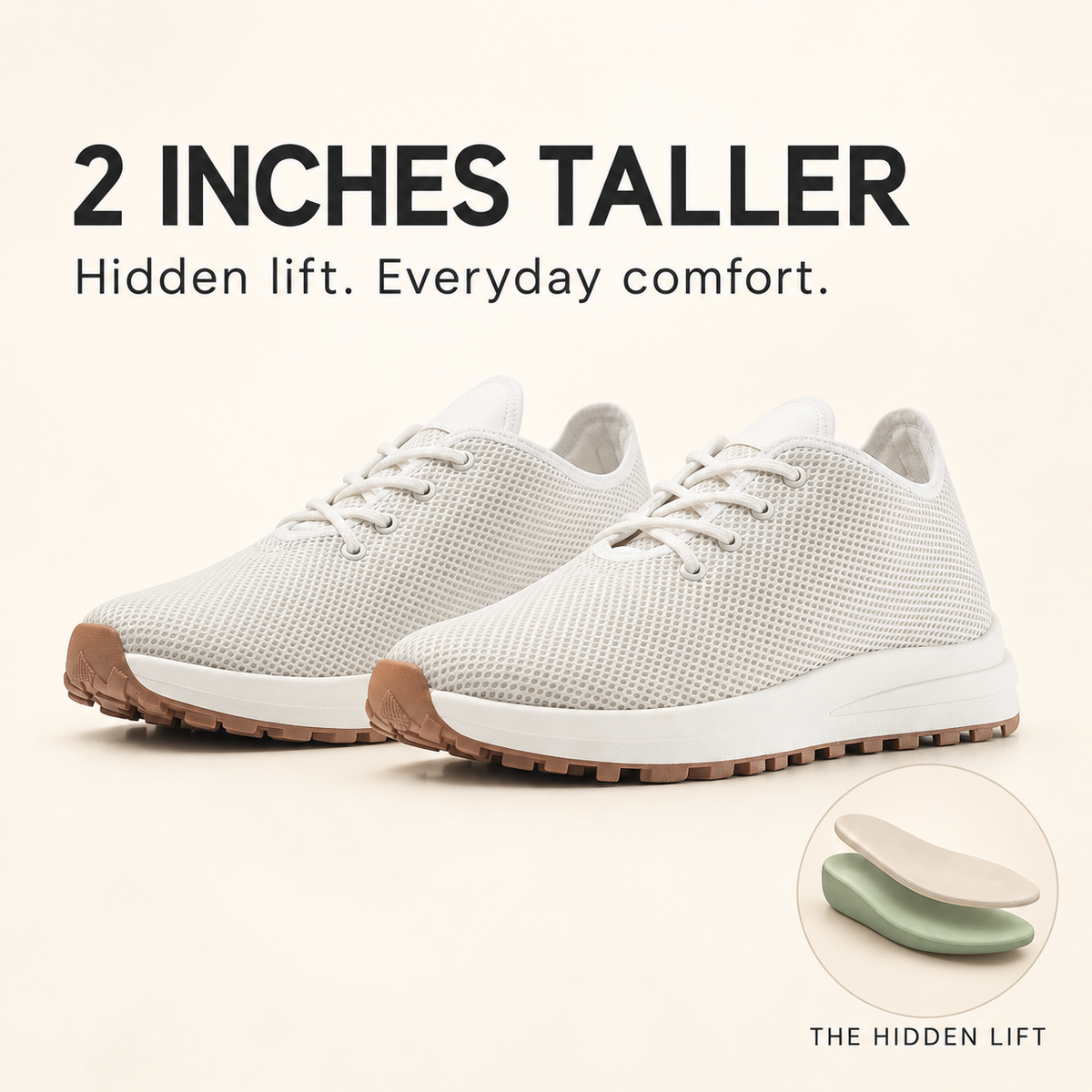 venus white with a 2-inch height boost and Kosen hidden insole layers