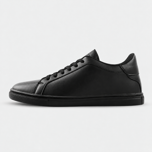 Side view of Kosen Mercury All Black elevator sneakers in a monochrome black low-top design.