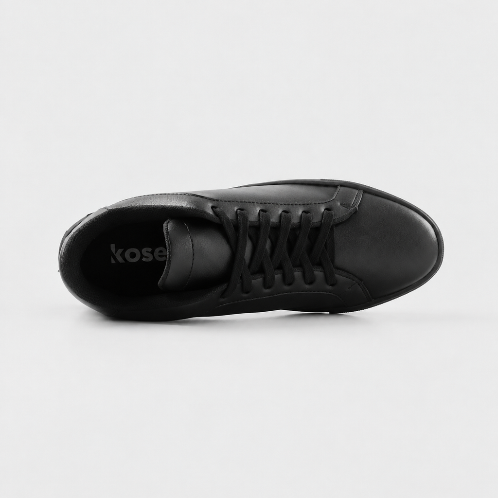 Inside view of Mercury All Black elevator sneakers showing comfortable lining and hidden 2 inch lift.