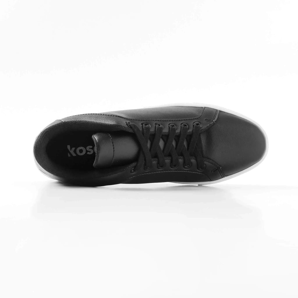 Top view of Mercury Black elevator sneakers showing soft inner lining and hidden height increasing structure.