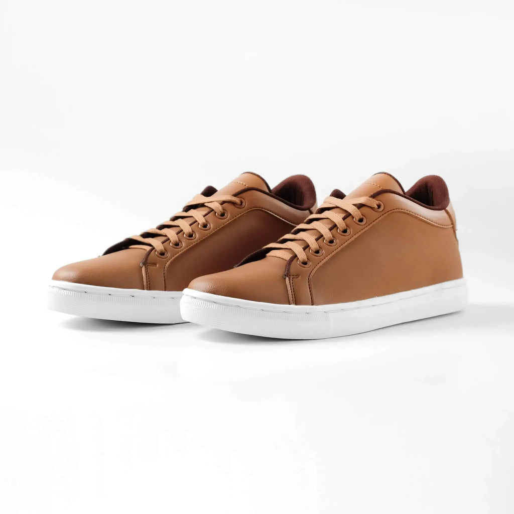 Top view of Mercury Brown elevator sneakers showing cushioned lining and hidden height increasing structure.