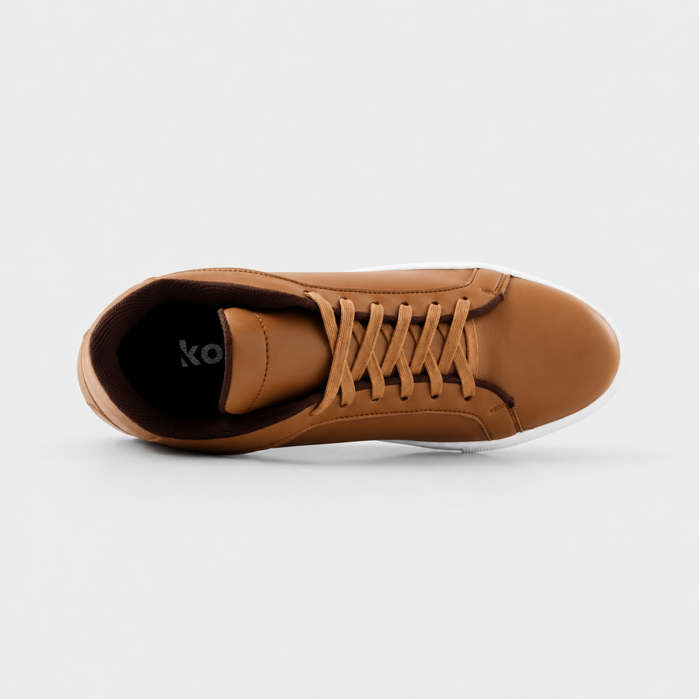 Top view of Mercury Brown elevator sneakers showing cushioned lining and hidden height increasing structure.