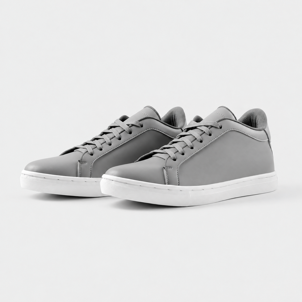 Pair of Kosen Mercury Gray elevator sneakers with a hidden 2-inch height boost.