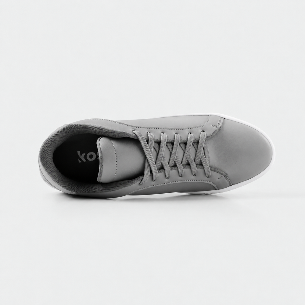 Top view of Mercury Gray elevator sneakers showing comfortable lining and hidden lift technology.