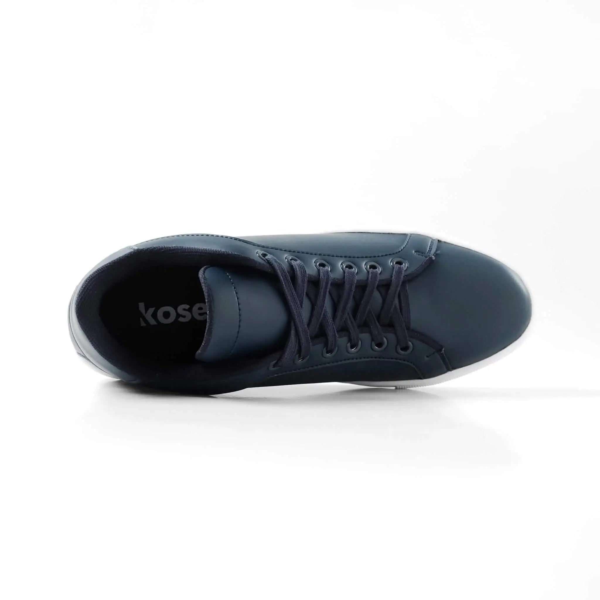 Top view of Mercury Navy elevator sneakers showing blue cushioned lining and hidden height increasing structure.