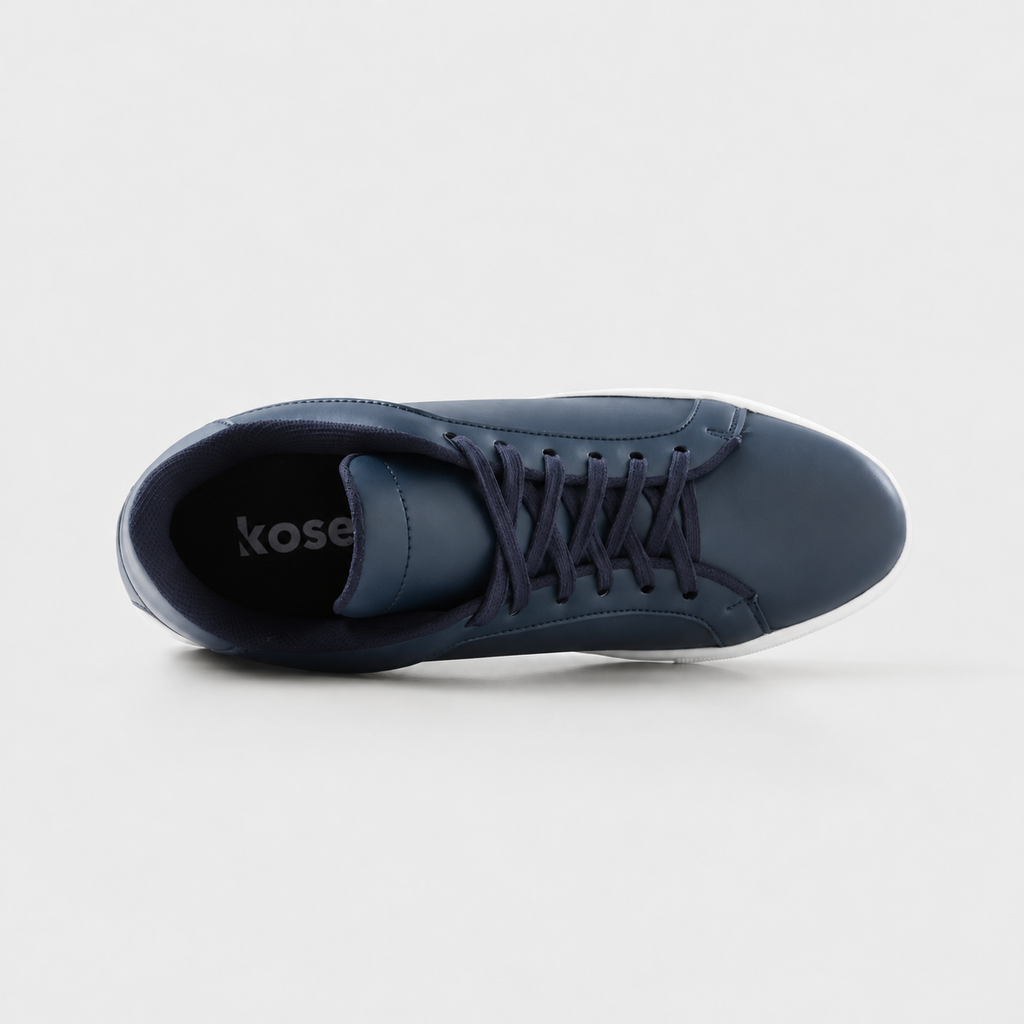 Top view of Mercury Navy elevator sneakers showing blue cushioned lining and hidden height increasing structure.