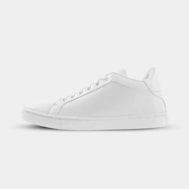 Side view of Kosen Mercury White elevator sneakers with a minimalist low-top shape.