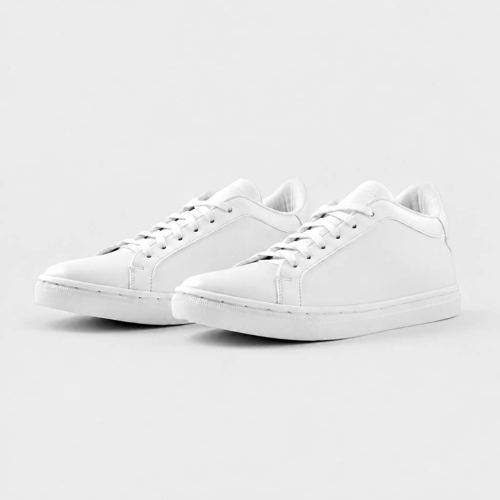 Pair of Kosen Mercury White elevator sneakers featuring a discreet hidden height boost.